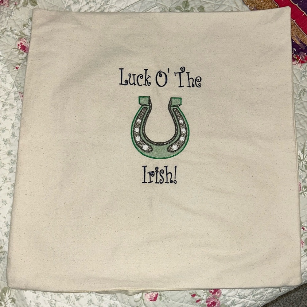 Luck O’ The Irish 18x18 throw pillow cover horseshoe embroidered green